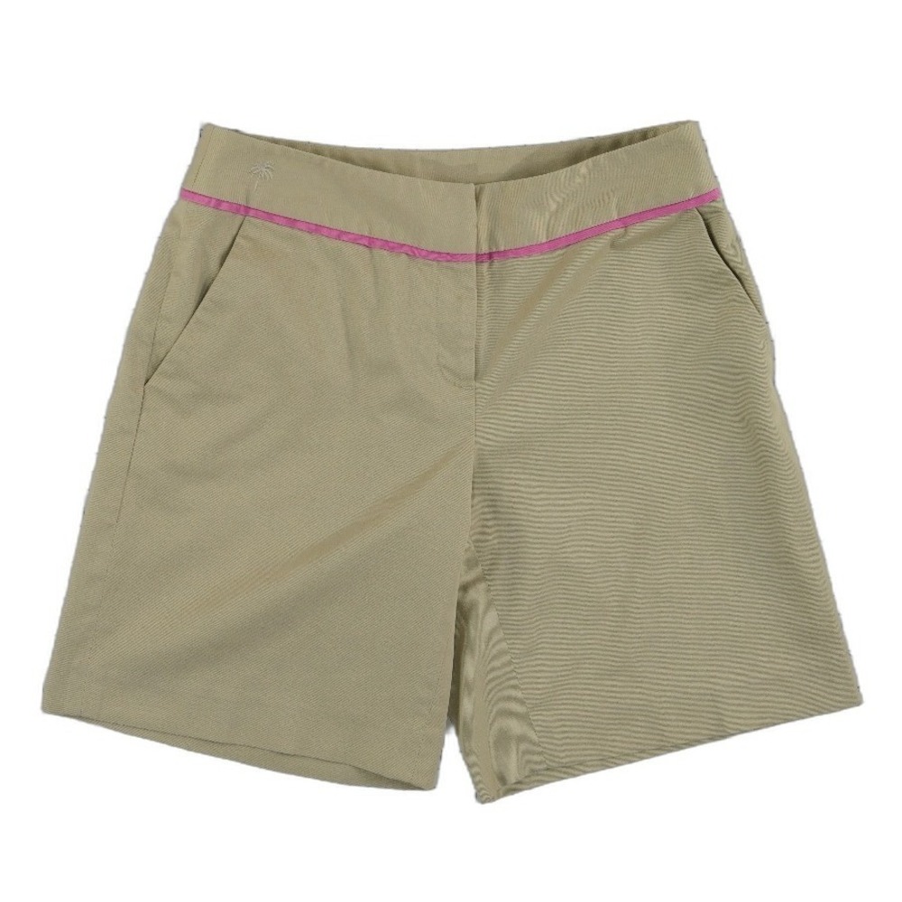 Lilly Pulitzer Shorts Women's Size 2 Khaki Tan Coolmax‎ Cotton Blend Pink Trim